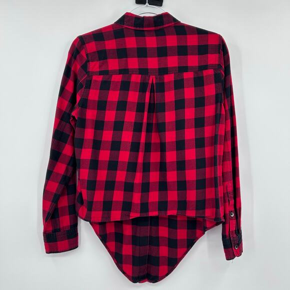 Madewell Flannel Tie-Front Shirt Cranberry Buffalo Check Button Down Womens M - Picture 8 of 11